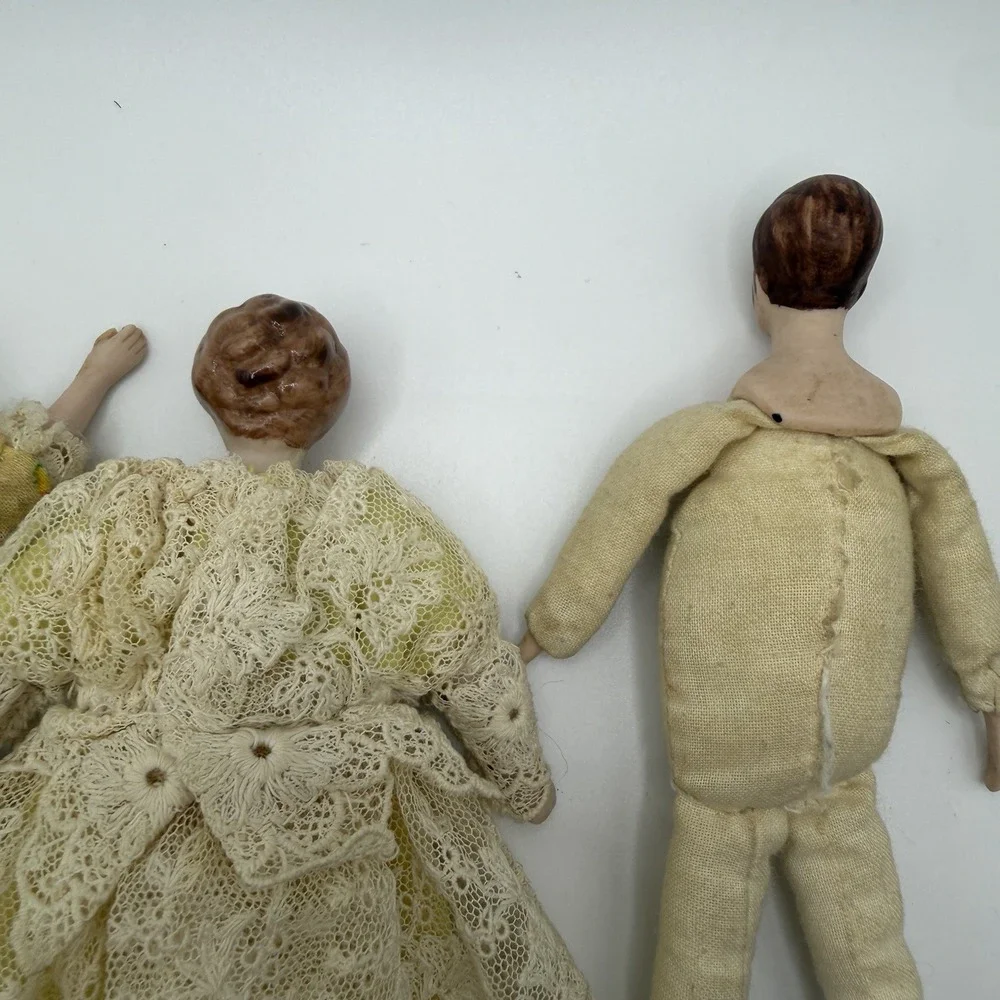 3‎ Miniature Porcelain Bisque & Fabric Dollhouse Dolls 5.75